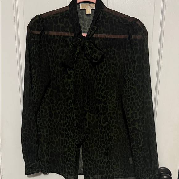 MICHAEL Michael Kors Green Leopard Blouse - Picture 1 of 1